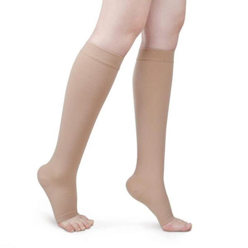 2 pz/lotto Elastico Open Toe Calze Al Ginocchio Compressione Vitello Vene Varicose Trattare Modellatura Graduata Calze A Pressione Nylon