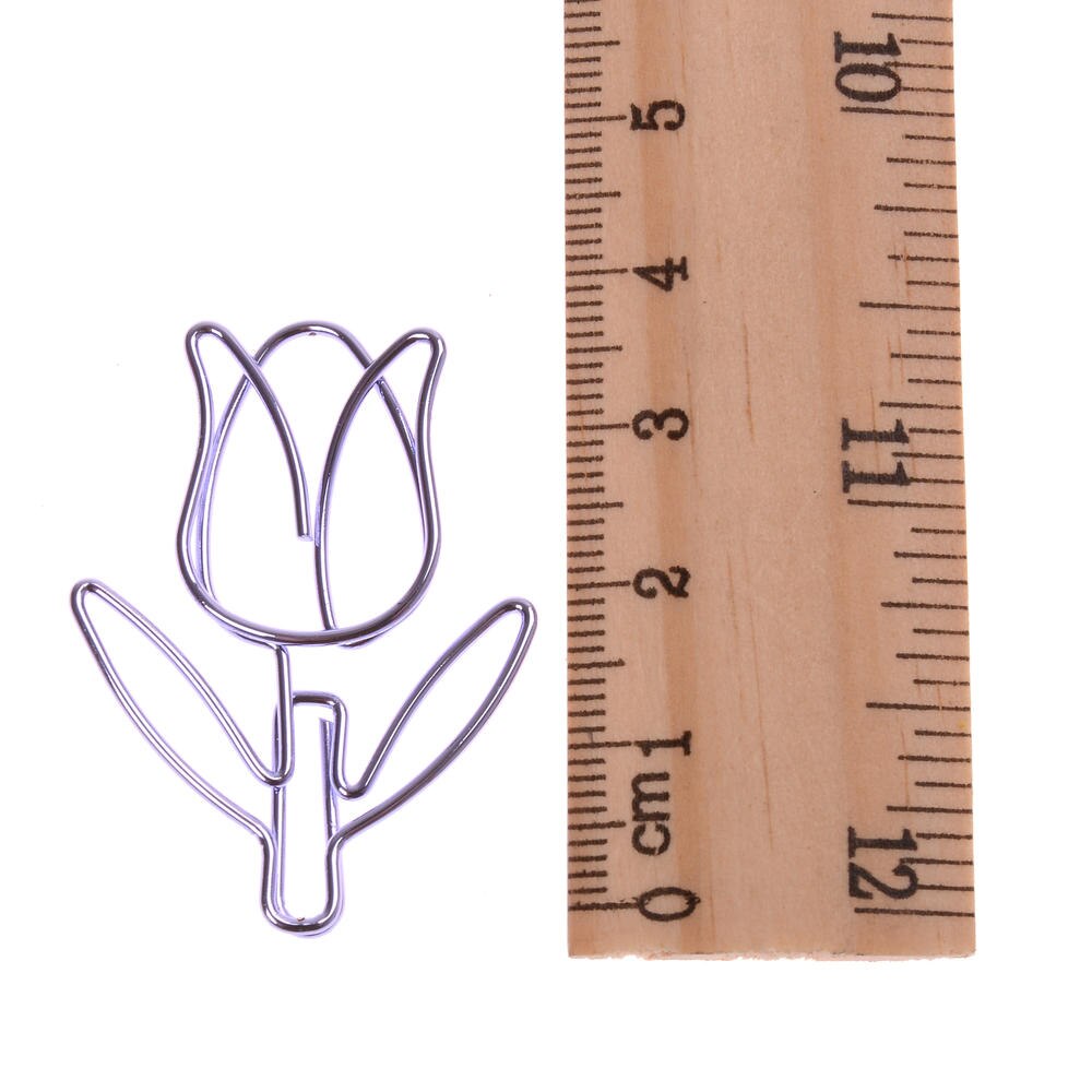Tulip Shaped 12pcs Paper Clips Bookmark Clips, Purple Tulipa Paperclips Planner Clips for Office School Supplies Decoration