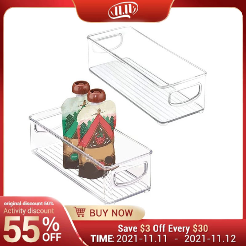 Refrigerator Organizer Bins Stackable Fridge Organizers Pantry Cutout Handle Clear Plastic Food Storage Bin Rack