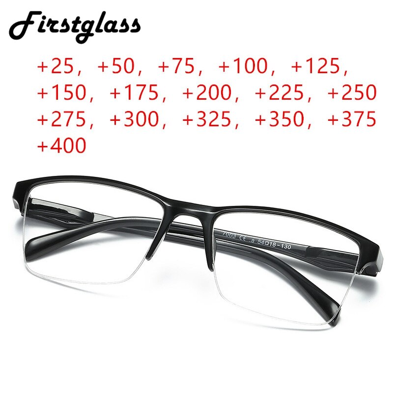 Half Frame Reading Glasses Men Women Ultralight Presbyopic Glasses Black Square Eyewear Far Sight Glasses +25 To +400