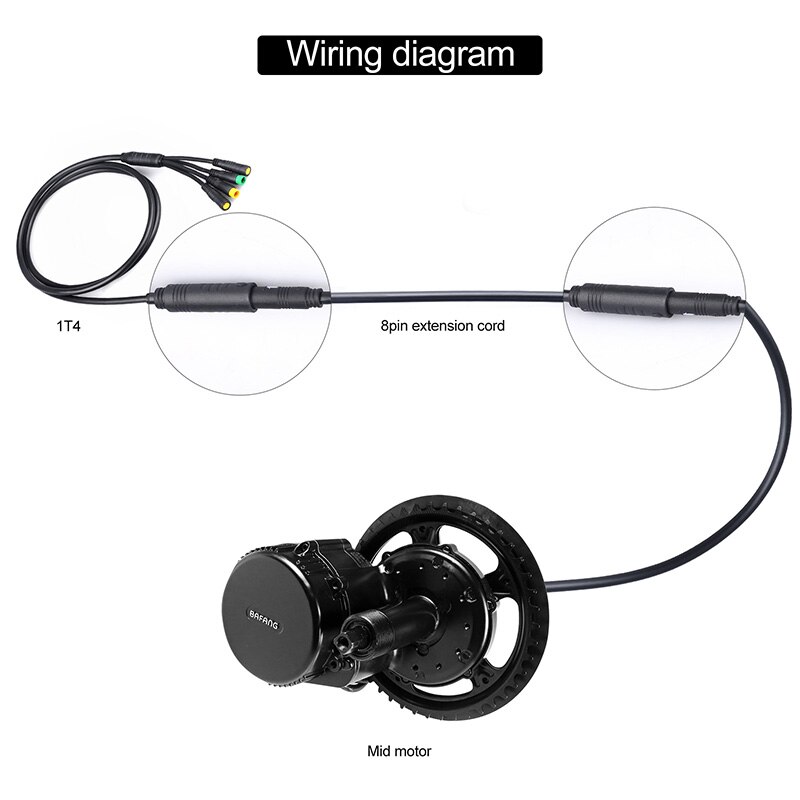 Cable de extensión de 8 pines para bicicleta eléctrica, Kit de Motor de accionamiento medio, 1T4, para 8fun/bafang, BBS, BBSHD