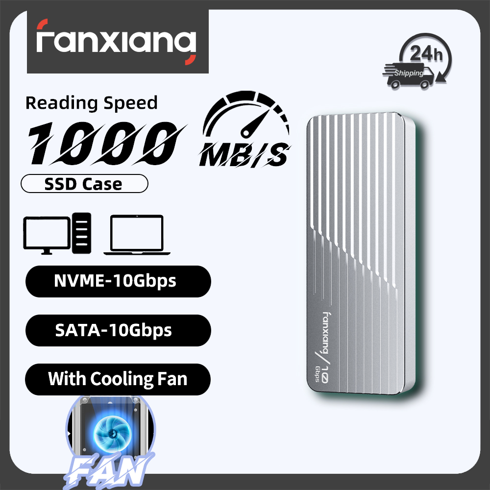 Fanxiang MD85 M.2 SSD Enclosure 10Gbps NVMe/NGFF-SATA Dual Protocol USB 3.2 Gen2 Type C SSD Case With Heat Fan SSD Disk Box