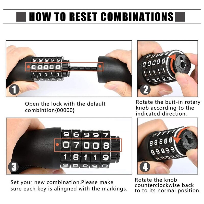 Bike Lock Cycle Lock with 5-Digit Combination Password Security Bicycle Chain Lock for Bike Gates Fences Motorcycle