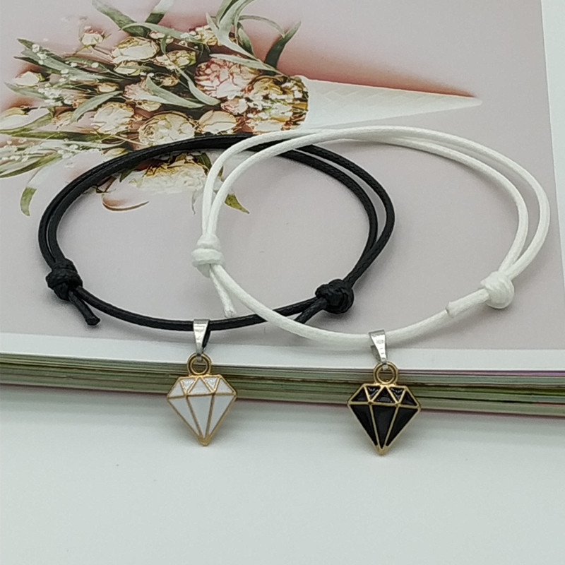 Pulsera de cuerda ajustable para parejas, brazalete de color blanco y negro, de San Valentín, joyería al por mayor, novedad de