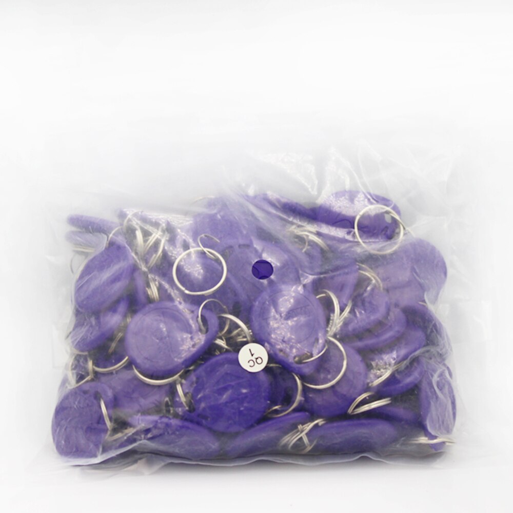 100pcs Waterproof EM4305 T5577 Copy Rewritable Writable Rewrite Duplicate RFID Tag Proximity ID Token Key Keyfobs Ring Clone Car: purple