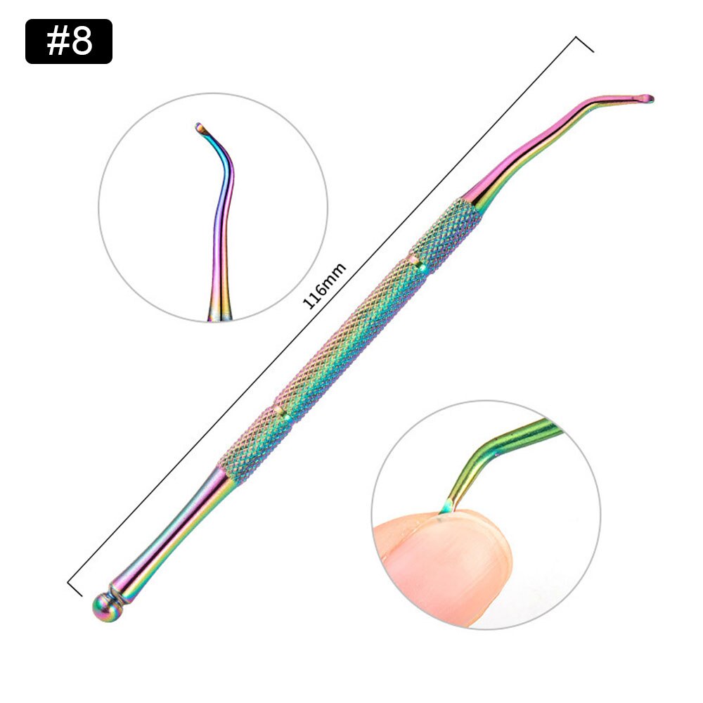 1pcs Rainbow Nail Cuticle Pushers Tweezers Nipper Clipper Scissor Dual-end Dead Skin Remover Manicure Pedicure Nail Art Tool: Pattern 8