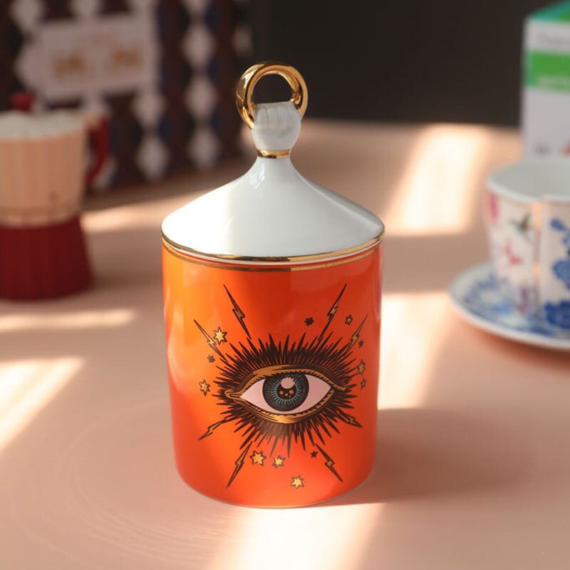 Big Eye Jar Starry Sky Incense Candle Holder with Hand Lid Aromatherapy Candle Jar Handmade Candleabra Home Decoration: B