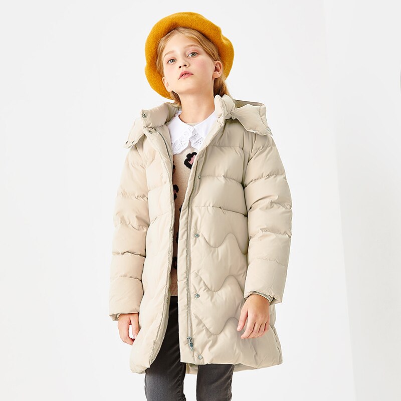 Balabala Winter Meisjes Witte Eend Donsjack Kinderen Donsjack Hooded Outdoor Dikke Warme Kinderen Sneeuw Jas: Ash card / 9T