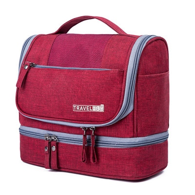 UOSC imperméable hommes suspendus sac de maquillage Oxford organisateur de voyage sac cosmétique pour les femmes nécessaire trousse à maquillage lavage trousse de toilette: red