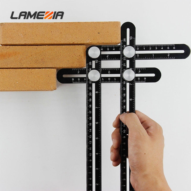 LAMEZIA 25cm Angle Measuring Protractor Four-Sided Ruler Template Instrument Tool Slides Mechanism For Carpenter