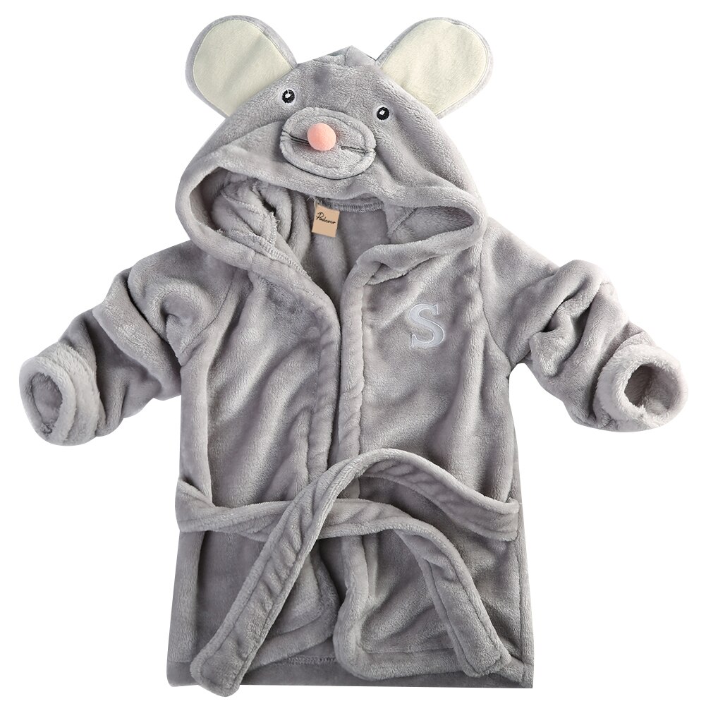 Nyfödd spädbarn barn unisex morgonrock tecknat djur baby huva badrock badhandduk badfrotté badrock: Grå / 2t