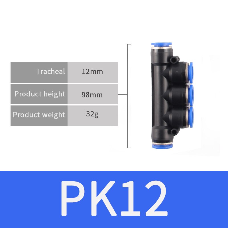 Pneumatic fittings five-way connector PK 4mm-12mm air water hose tube one-touch straight plug plastic quick connector fittings: PK12