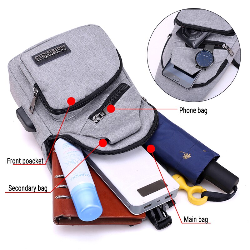 Shoulder Bags For Men USB Charging Crossbody Bag Male Anti Theft Chest Bag School Summer Short Trip Messengers Bag