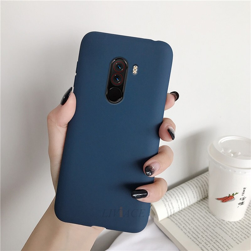 phone cases for xiaomi pocophone f1 candy color matte soft silicone tpu cases for poco phone f1 poko back cover fundas coque: navy