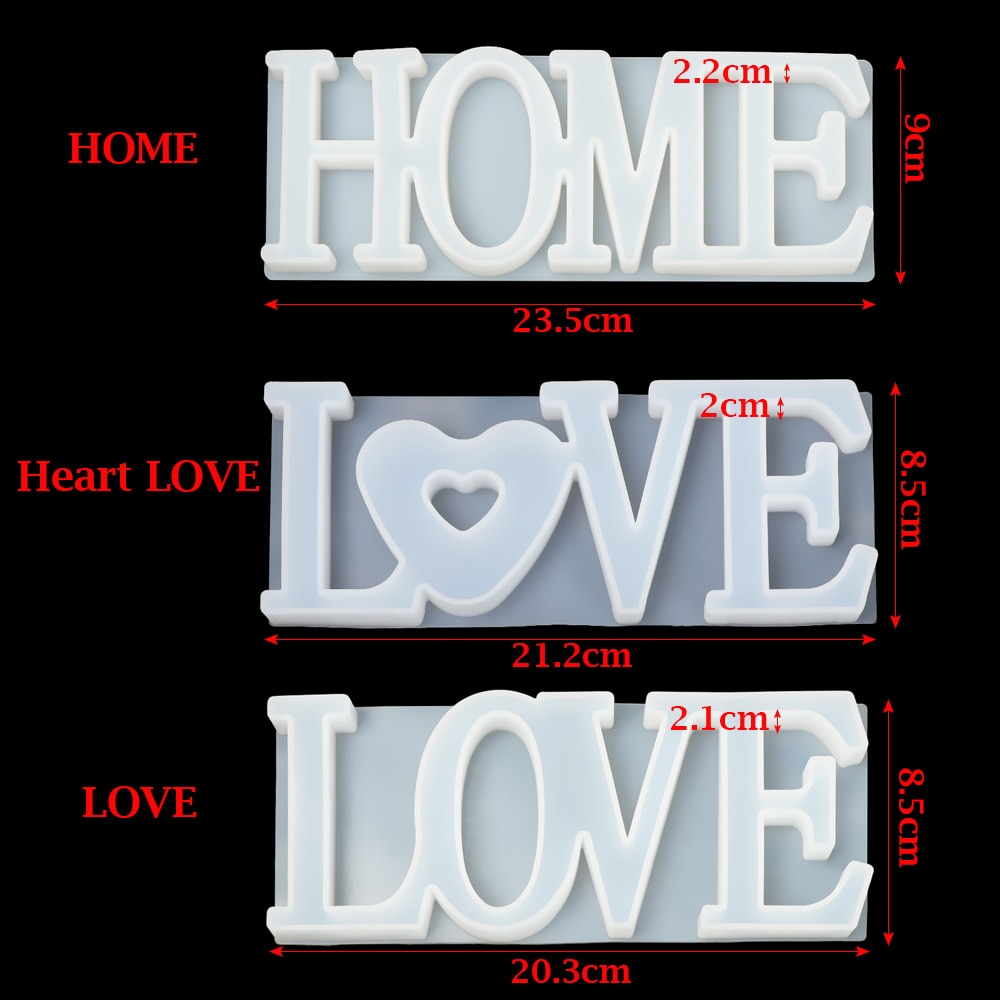 3D LOVE/HOME Silicone Mold Letters Casting Molds Heart Shape Home Craft Decoration Crystal Glue Cake Candy Jewelry Making Tool