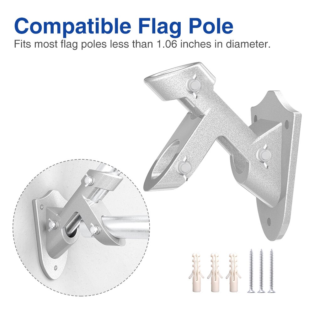 Flag Pole Holder Flat Ground Mounting Bracket Home Decor Garden Aluminum Alloy Easy Install Patio Heavy Duty For Outside Lawn