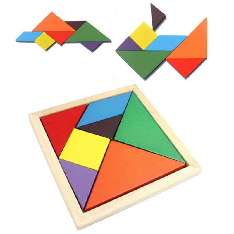 Planche à découper en bois Tangram, forme géométrique en bois multicolore Puzzle de bricolage jouets éducatifs créatifs pour les enfants