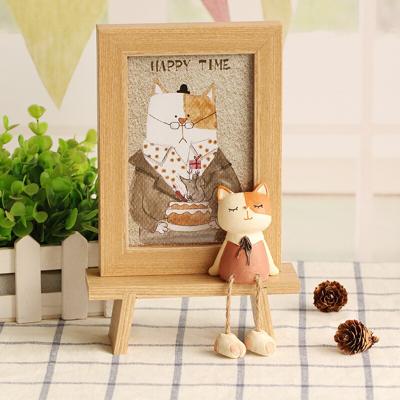 6 polegada criativo resina de madeira japonesa 3d dos desenhos animados gato bonito moldura da foto dos desenhos animados quadros de mesa decoração para casa para sala de estar crianças presente: A