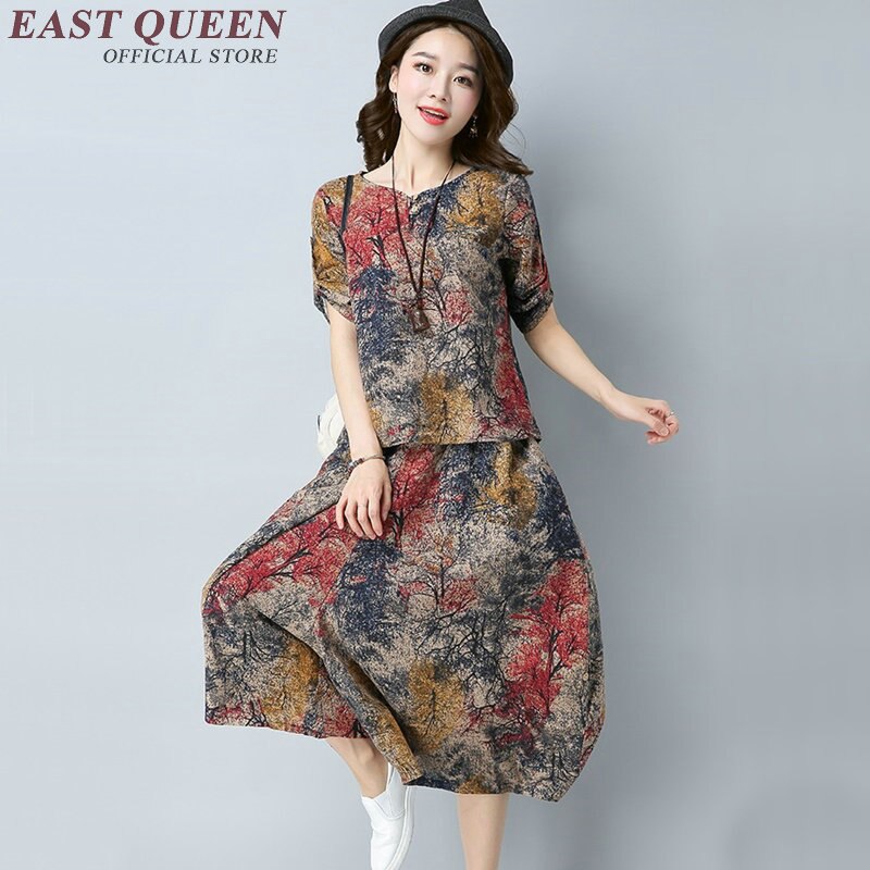 Chinese oosterse vrouwen tweedelige set zomer broekpak vrouwen vintage bloemenprint elegante dames broek pak AA2559 YQ: 2 / XXL