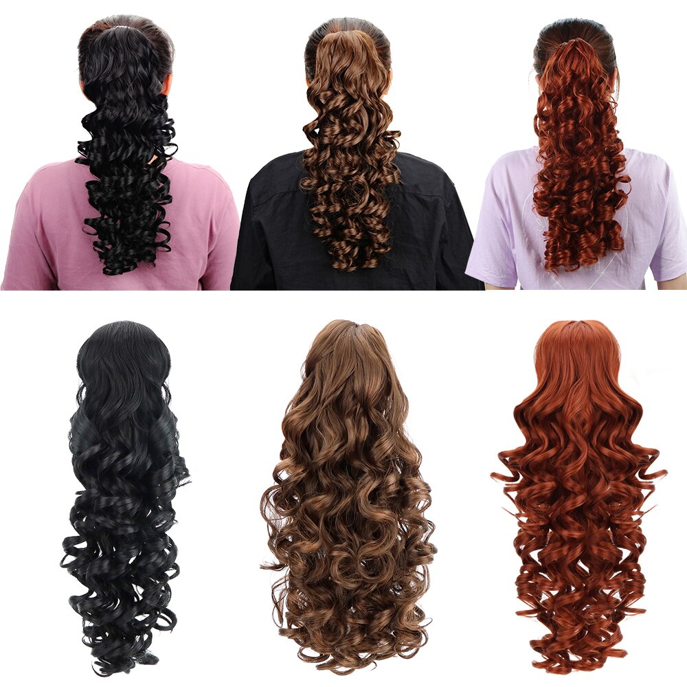 Extension capillaire synthétique 18 pouces, postiche brune naturelle ondulée avec pince à cheveux