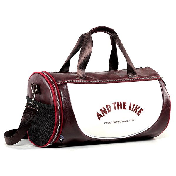 Leather Men/Women Sport Gym Bags Crossbody Fitness Bag Travel Handbag Waterproof Gym Yoga Tote sac sport bolsa: Wine Red and White