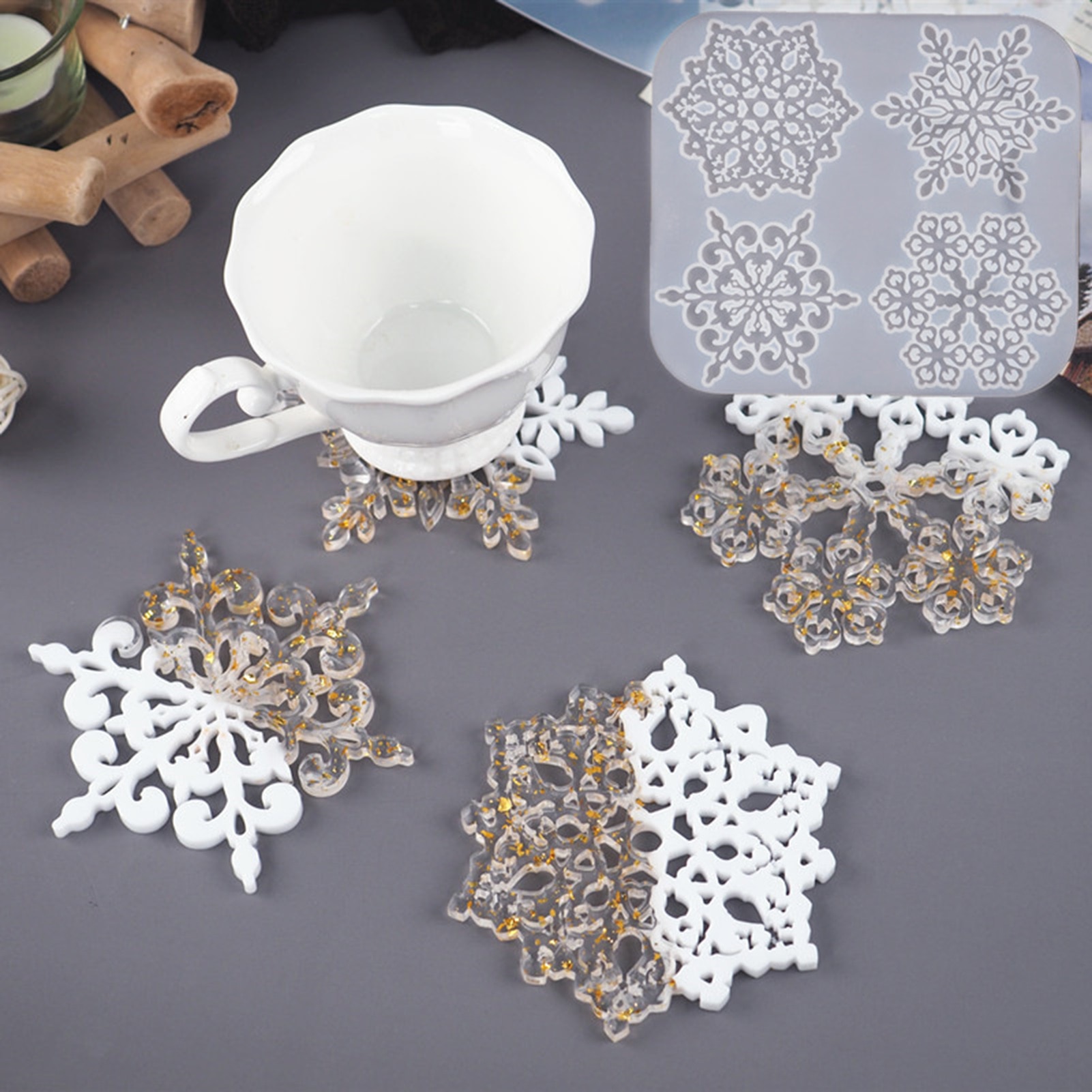 Epoxyhars Mallen Sneeuwvlok Coaster Siliconen Ambachtelijke Casting Mould Hars Mallen Voor Diy Maken Coaster Mallen Art Craft Gereedschap