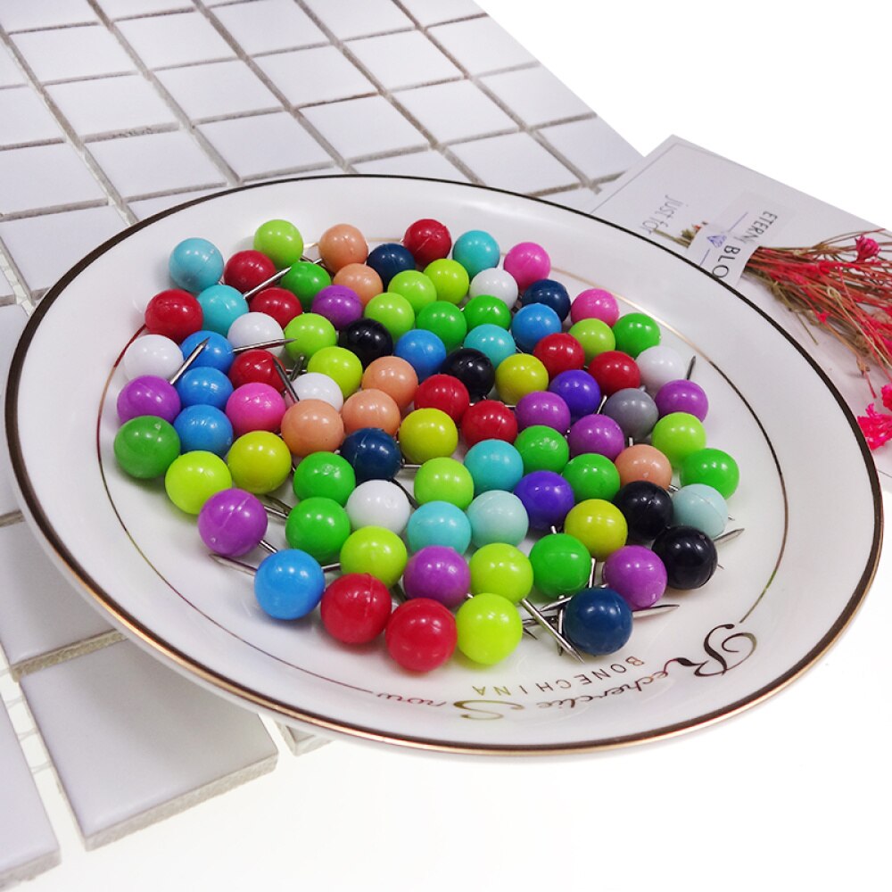 100Pcs Push Pins Round Ball Head Map Tacks with Stainless Point for Office Home Crafts DIY Marking (Red)