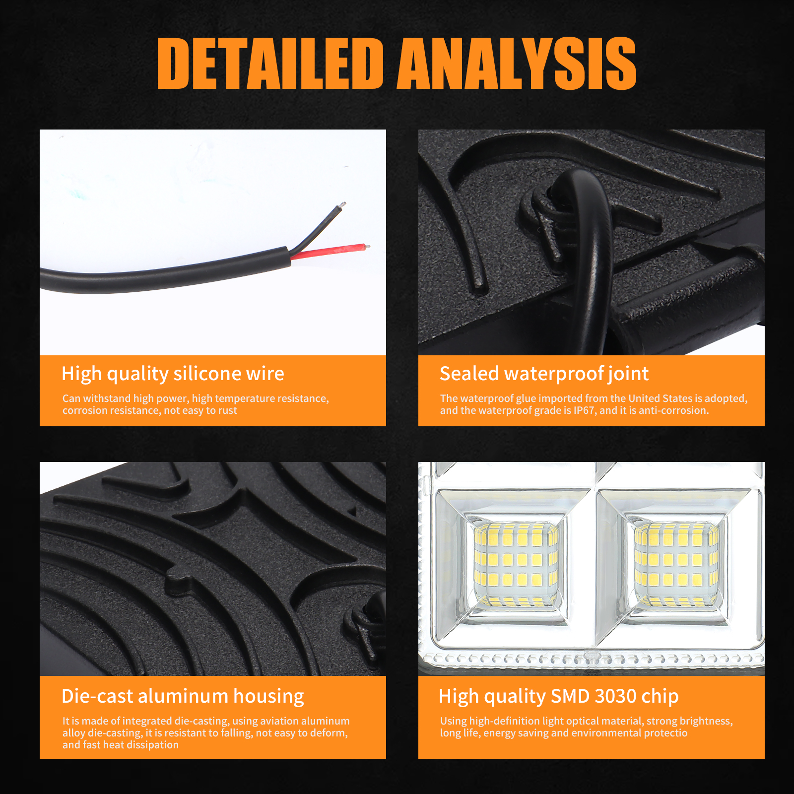 Car External Light 144W LED Work Light Bar Square Flood beam 24V 12V For Off road Truck 4X4 4WD Car SUV ATV Trailer Tractor Boat