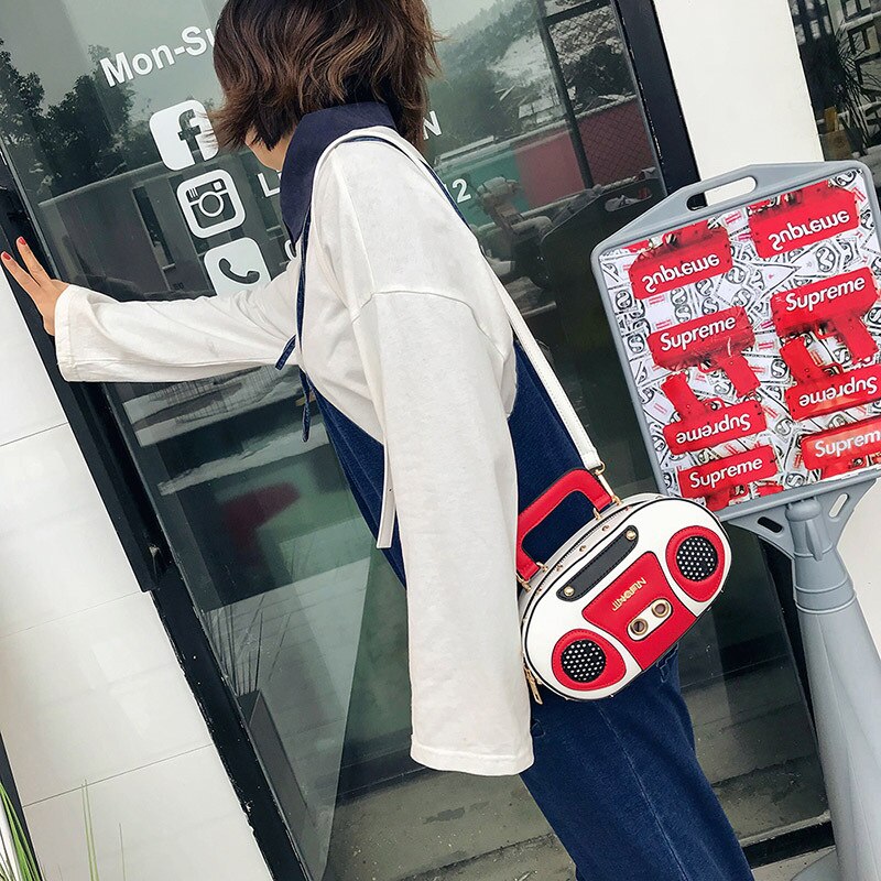 Sjov personlighed retro radio håndtaske dame afslappet totes skuldertaske kvindelig crossbody mini messenger crossbody