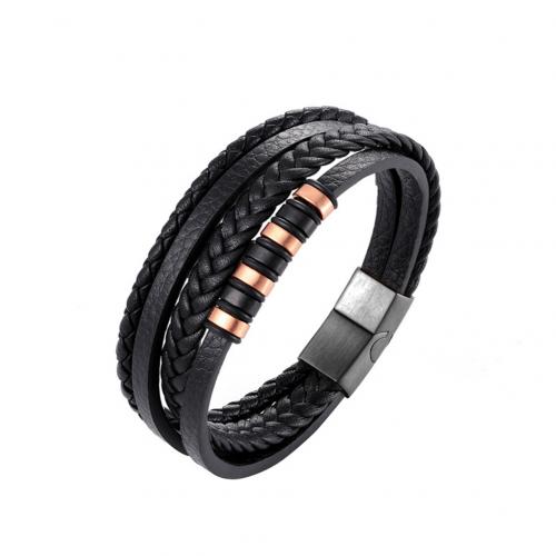 neue Faux Leder mehrschichtig Geflochtenen Seil Manschette Armreif Armbinde Schmuck Für Männlich Weiblich Armbänder Schmuck: golden / 19 cm