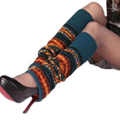 2022 Winter Over Knie Lange Knit Cover Haak Vrouwen Beenwarmers Legging Warme Gestreepte Kerst Pierna Mujer Dij Beenwarmers: 2