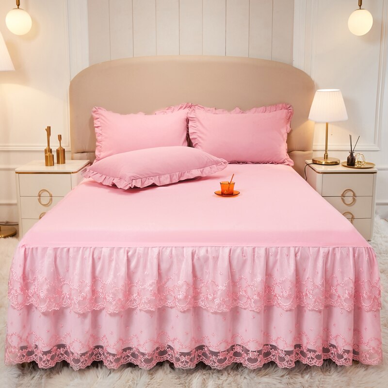 Stickerei Spitze Prinzessin Bett Felsen Doppel Schicht Rüschen Bettlaken Königin Größe Bett Dekoration Röcke Kissen Hochzeit #/: -LD-04-2 / 1pc Rock 180x220cm