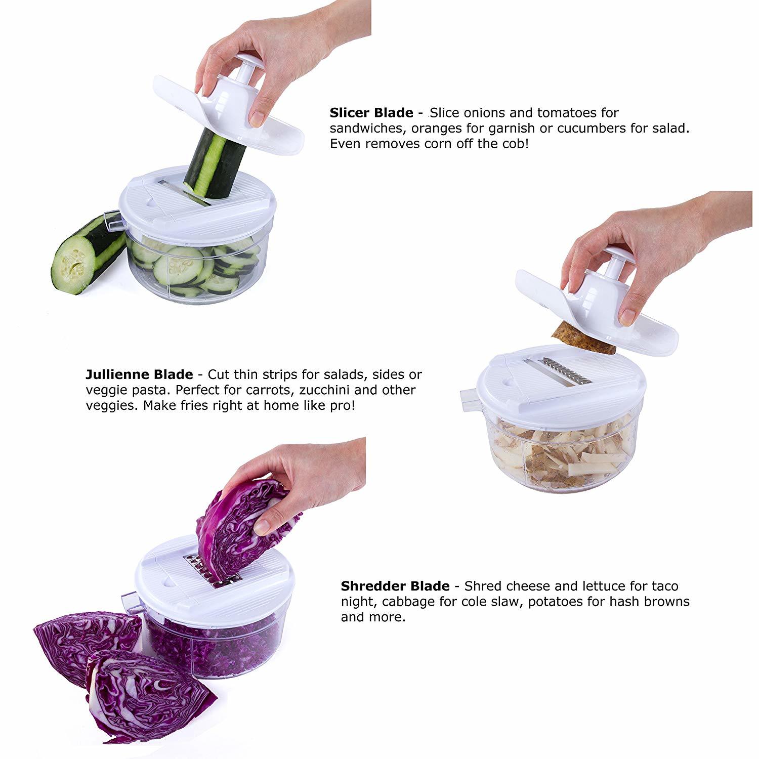 Manual Food Chopper 4 in1 Miracle Chopper Salsa Maker Blender Slicer Shredder and Julienne – As Seen on TV Manual Food Processor