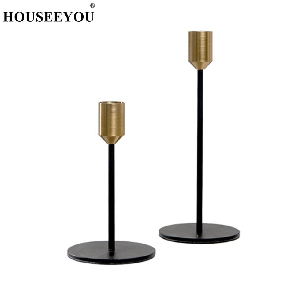 Modern Nordic Gold Black Metal Candle Holders Stand Wedding Party Decorations Bar Home Office Decorations Candlestick Crafts