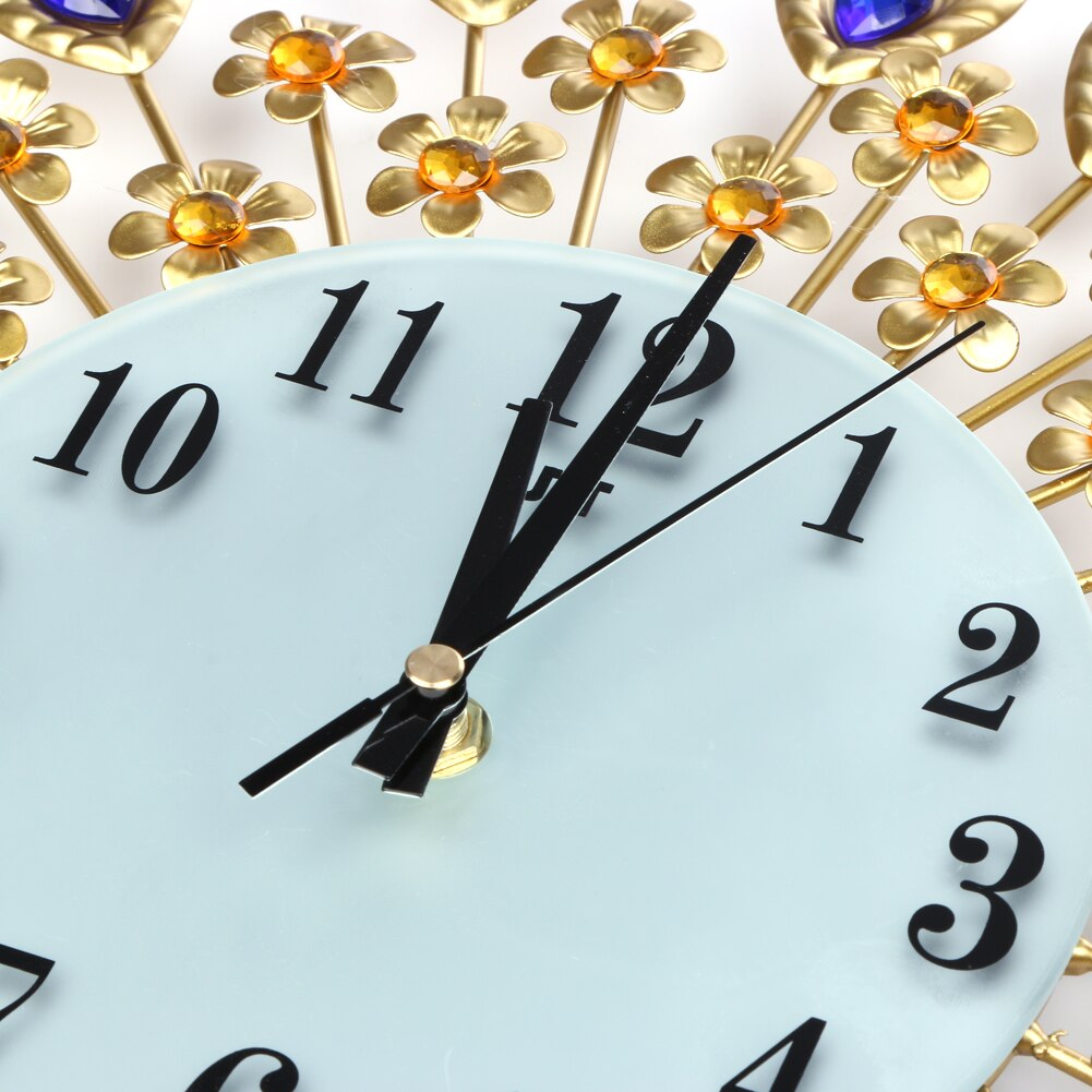 Große wanduhr Luxus Pfau Diamant Metall Kristall Digitale Nadel Uhren für Wohnzimmer Hause Dekoration Große Wanduhr