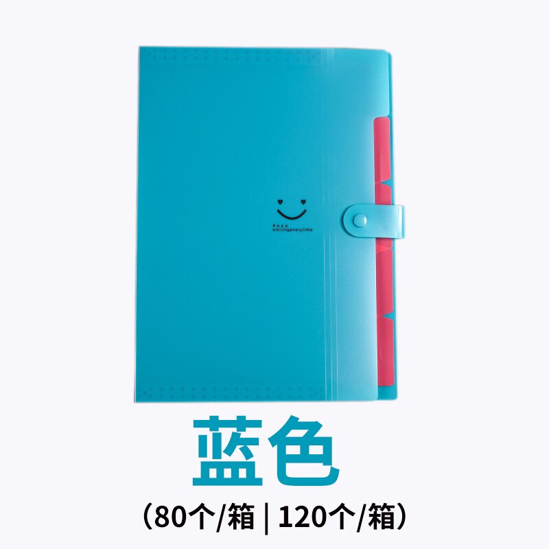 Literaire Leuke Smiley Gezicht Snoep Kleur Map Creatieve Scheiding Multi-layer A4 Map 5 Grid Orgel Zak Data Papier opbergtas: 4