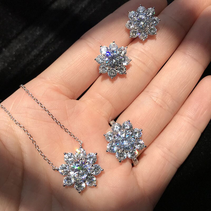 Brillran new2020 coreano moda aaaaacz em forma de flor feminino colar brincos anel 3 peças conjunto de jóias presente de casamento: Default Title