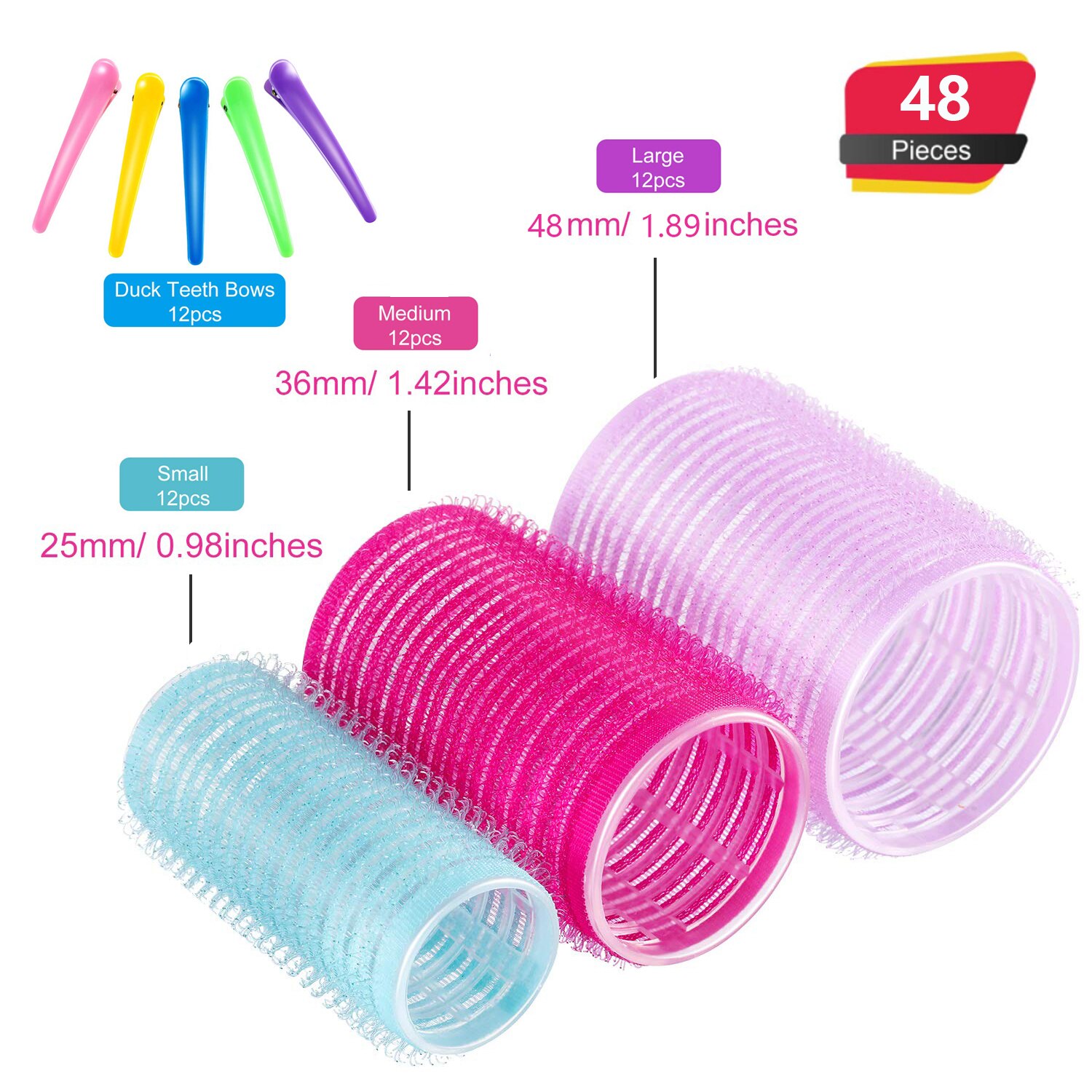 Jumbo Hair Rollers Hair Curlers 24/36/48 Pcs 3 Sizes Large Self Grip Hair Curlers for Long Hair, Big Hair Rollers for Long Hair: 48pcs25 36 48cm