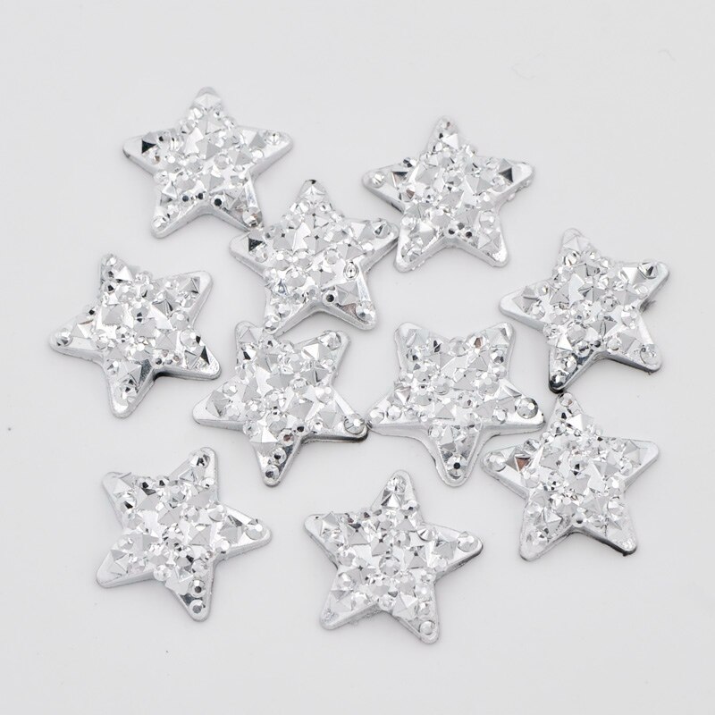 50 Stuks 16Mm Resin Silver Star Plaksteen Strass Applique Diy Bruiloft Scrapbook Ornament Ambachten SF216