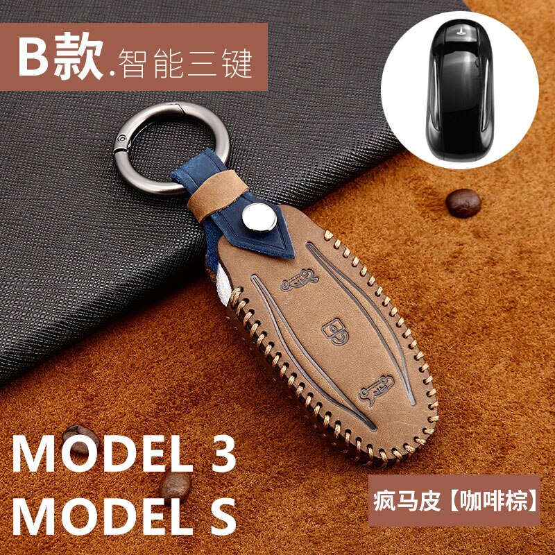 Læder nøglekort holder beskytter cover nøglering til tesla model 3 model s model x nøgle etui til bil nøgle kuffert nøglering taske kæde: Fmp-tesla -3s- z
