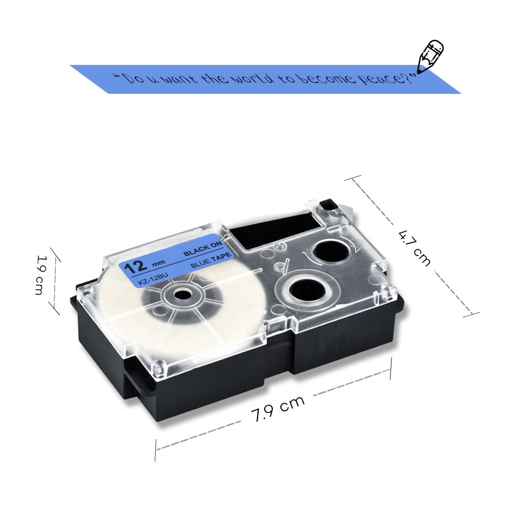 Casio Label Cassette Black on Blue 12mm XR-12BU 100% Compatible Label Tape for Casio Label Printers