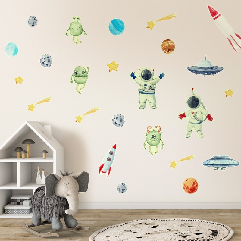 Fluorescent Luminous space Planets rocket stars glow in the dark home decor UFO astronaut Wall Stickers for kids baby room