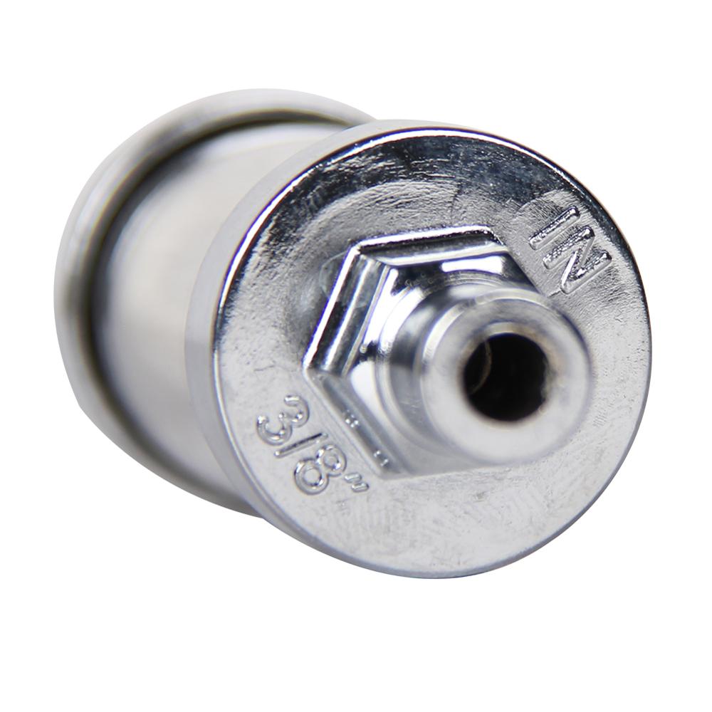 UNIVERSAL 3/8 INCH CLEAR GLASS INLINE FUEL FILTER IN & OUT CHROME PLATED HOSE