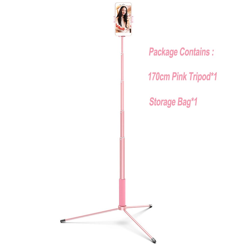 Support de bâton de Selfie ultra-léger de 170CM avec la Mini lumière d'anneau pour des accessoires de téléphone support de photographie en direct de trépied pliable NE070: Pink Tripod