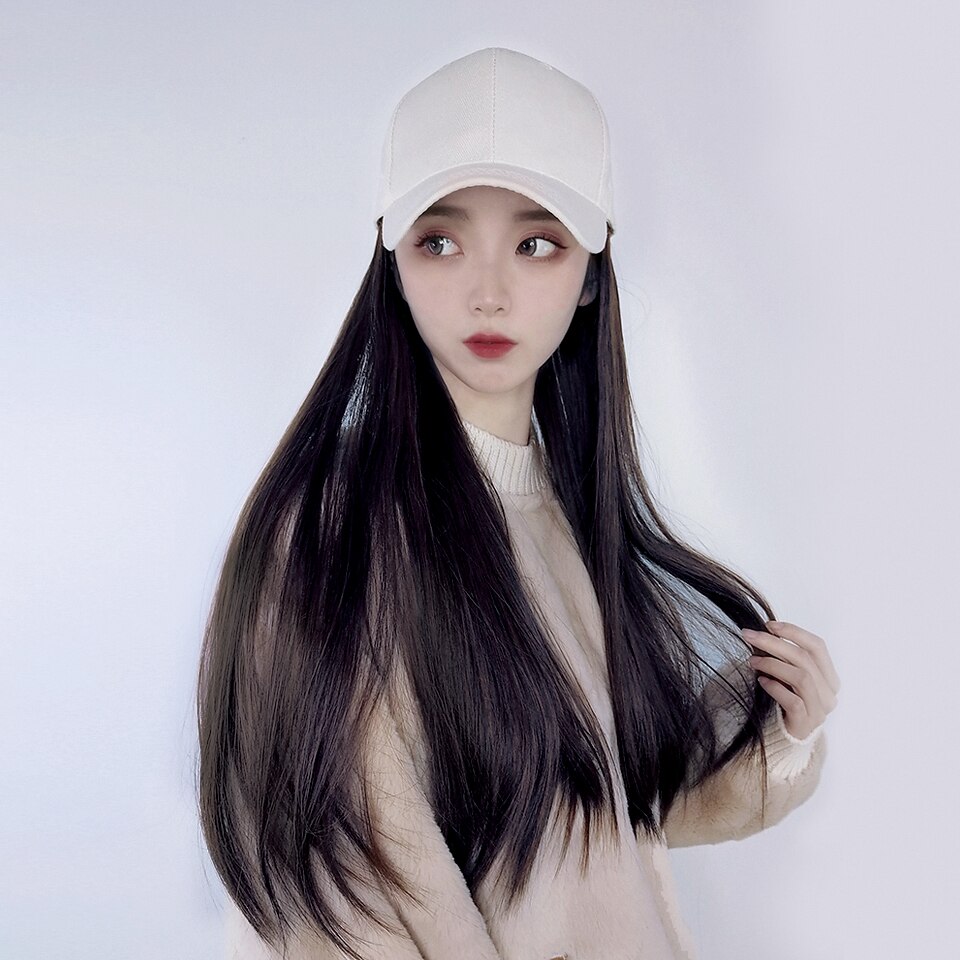 Extensión de gorro de béisbol para mujer, peluca sintética de 60cm, resistente al calor y a altas temperaturas, empalme sin costuras, peluca de sombrero integrada: YSM9077-B-2