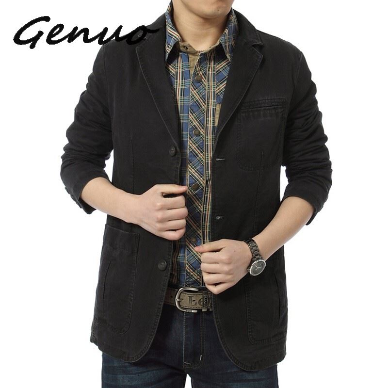 Blazer Mannen Casual Blazers Katoen Denim Parka Mannen Slim Fit Jassen Legergroen Kaki Grote Maat M-XXXL 4XL Buiten uitloper Jas