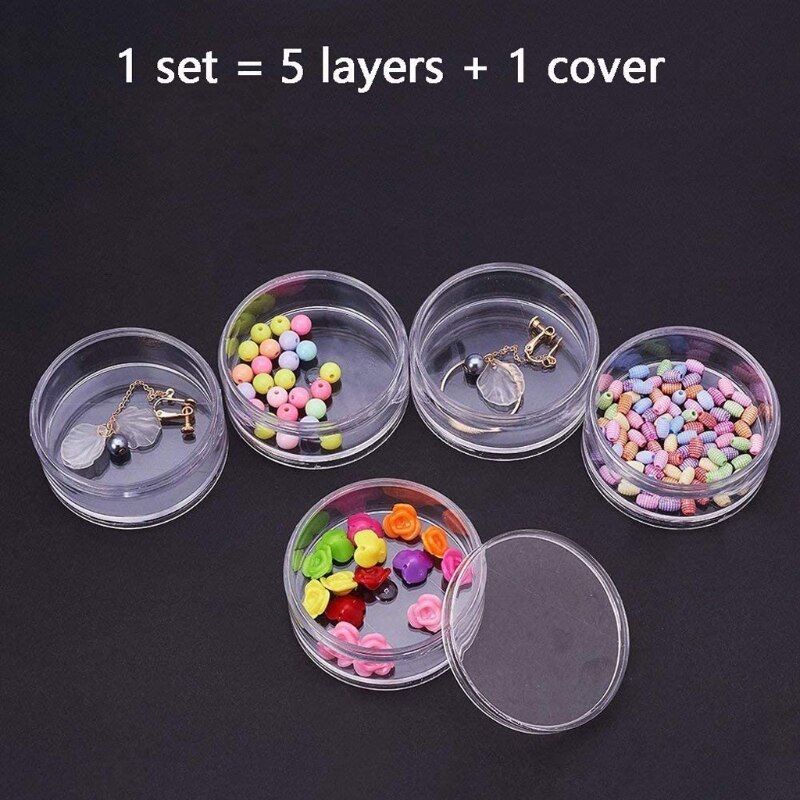 1 Set 5 Layer Cilinder Stapelbaar Bead Containers Plastic Ronde Clear Storage Jar Box Voor Kralen Knoppen Ambachten Kleine Item