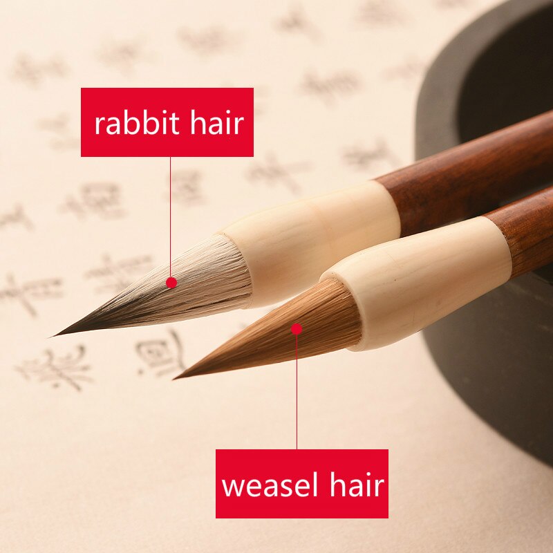 Pincel de pelo de conejo púrpura para caligrafía, pincel pequeño de bambú chino para escritura Regular, escritura de pelo de comadreja para principiantes, Tinta China