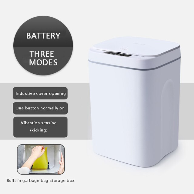 Smart Induction Trash Can Automatic Intelligent Sensor Dustbin Electric Touch Trash Bin for Kitchen Bathroom Bedroom Garbage: Battery white / 16L