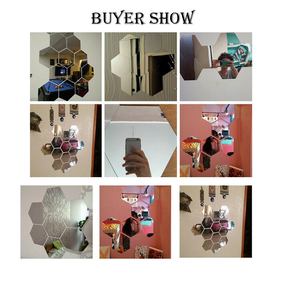 12Pcs Acrylic Mirror Tile Wall Sticker Self Adhesive Room Bathroom Home Decor DIY Stick Art